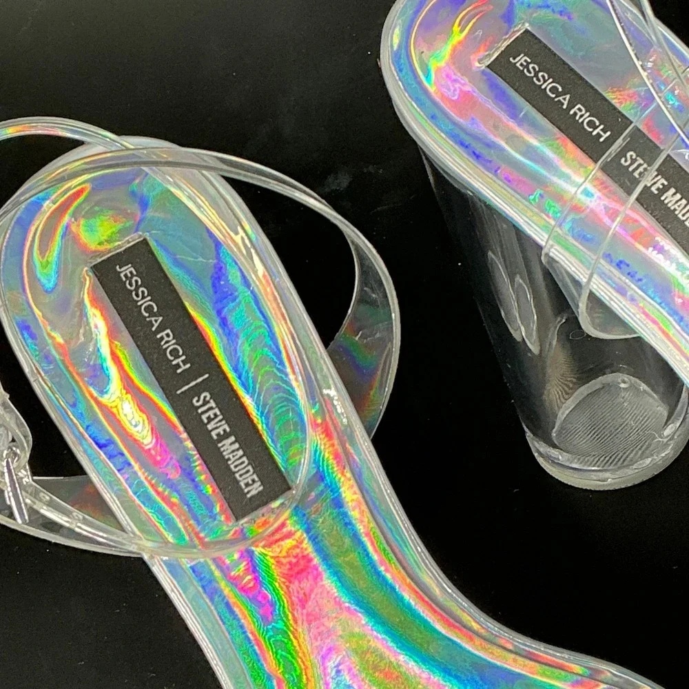 Jessica Rich x Steve‎ Madden Size 9 Clear Holographic Platform Heels NEW Nova